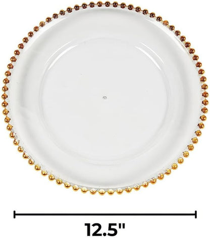 Fun Express Clear Chargers with Gold Beaded Trim - 6 Ct.