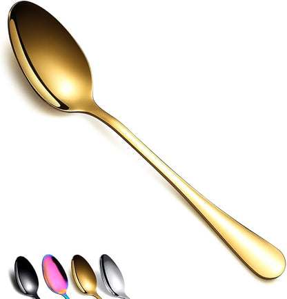 Gold Dinner Spoon of 4, Berglander 7.5" Stainless Steel Titanium Plating Shiny Gold Soup Spoons Silverware, Golden Soup Spoon Table Spoon Set Sturdy Easy To Clean, Dishwasher Safe