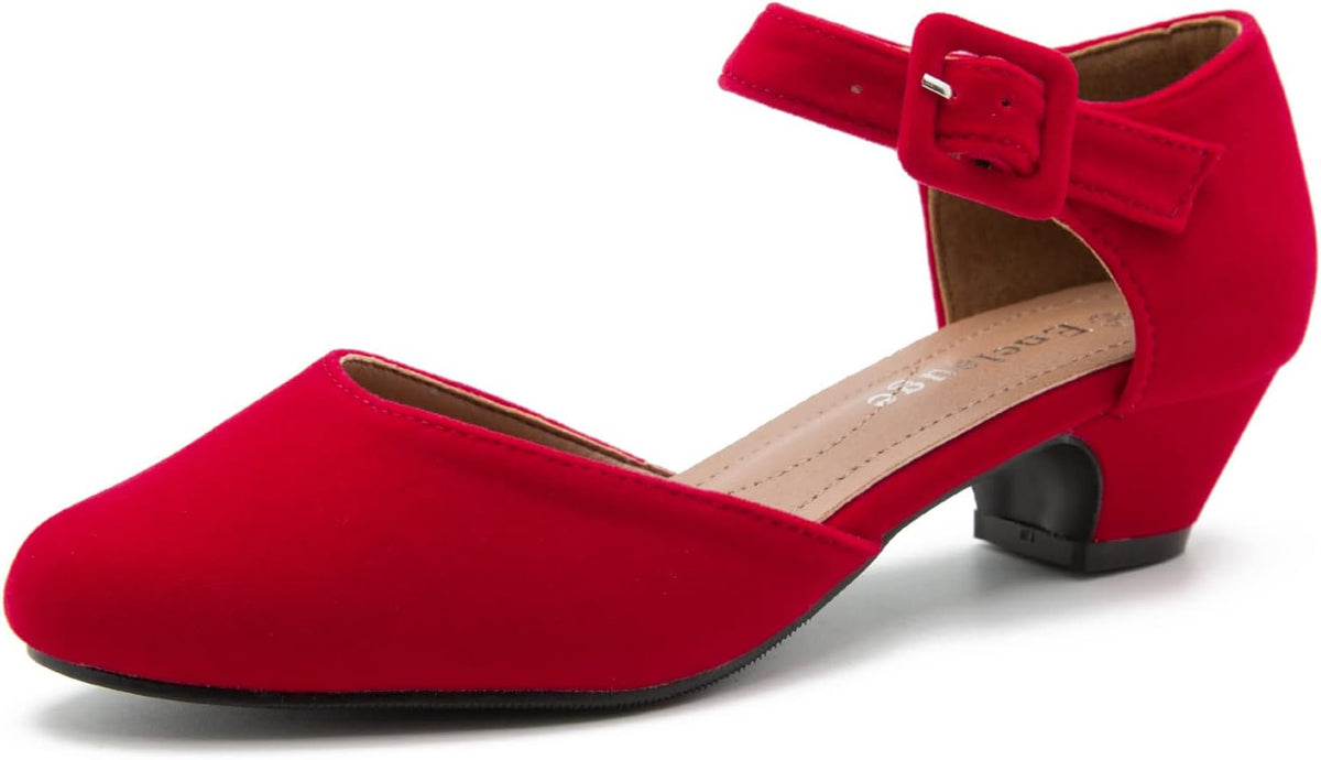 Enelauge Women's Ankle Buckle Strap Low Block Chunky Heels Closed Toe D'Orsay Pumps Dress Work Church Evening Shoes