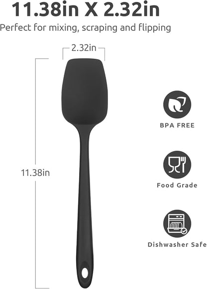 U-Taste Silicone Cooking Spoon Spatula: 480oF Heat Resistant Food Grade 11.38" Flexible Rubber Kitchen Spoonula, Seamless Pastry Bowl Scraper for Mixing Stirring Scraping in Nonstick Cookware (Black)