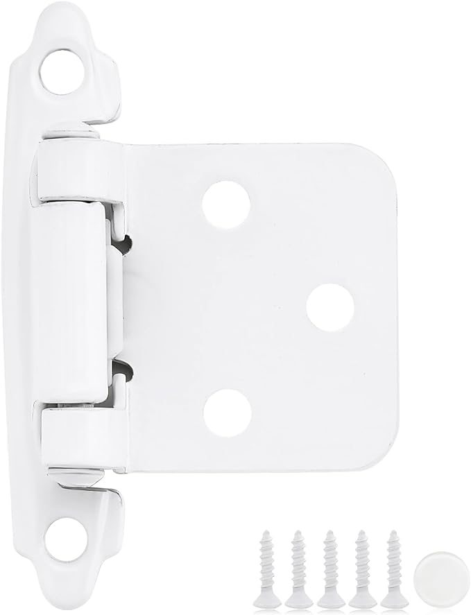 26 Pack (13 Pair) White Cabinet Hinges - 1/2-inch Overlay, Semi-Concealed Self Closing Hardware with Door Bumper, White Face Mount Hardware