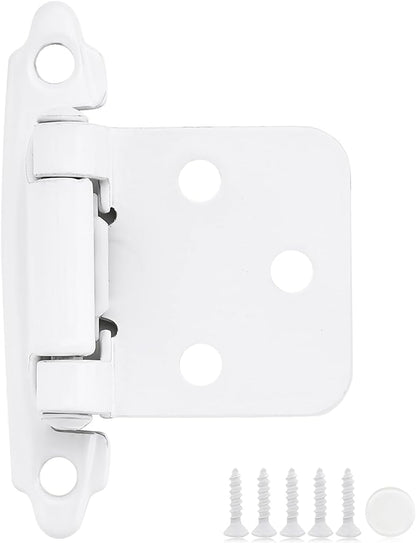 26 Pack (13 Pair) White Cabinet Hinges - 1/2-inch Overlay, Semi-Concealed Self Closing Hardware with Door Bumper, White Face Mount Hardware