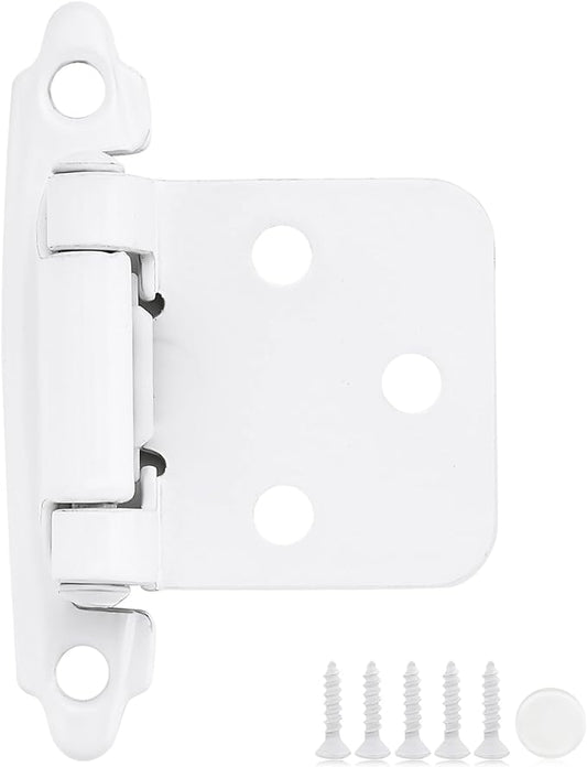 26 Pack (13 Pair) White Cabinet Hinges - 1/2-inch Overlay, Semi-Concealed Self Closing Hardware with Door Bumper, White Face Mount Hardware