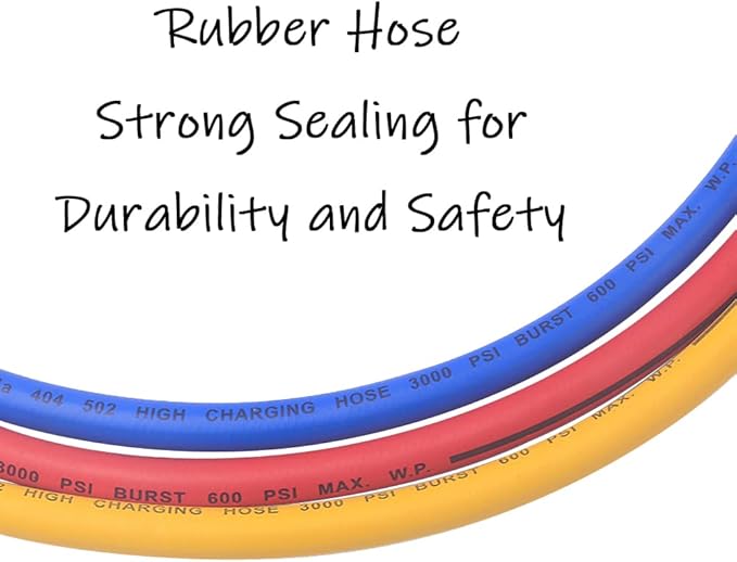 3PCS Refrigerant Charging Hose 60" Length 600-3000PSI 14" Thread Fits for R12 R22 R134A 404 502 Car Air Conditioning and HVAC Charging Manifold Gauge Hose Tube RedYellowBlue Three Colors