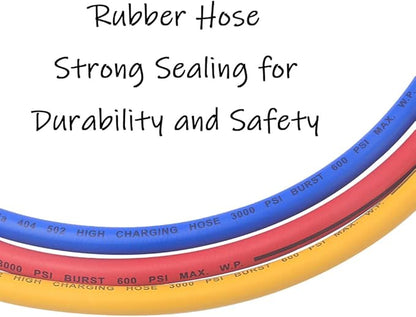 3PCS Refrigerant Charging Hose 60" Length 600-3000PSI 14" Thread Fits for R12 R22 R134A 404 502 Car Air Conditioning and HVAC Charging Manifold Gauge Hose Tube RedYellowBlue Three Colors