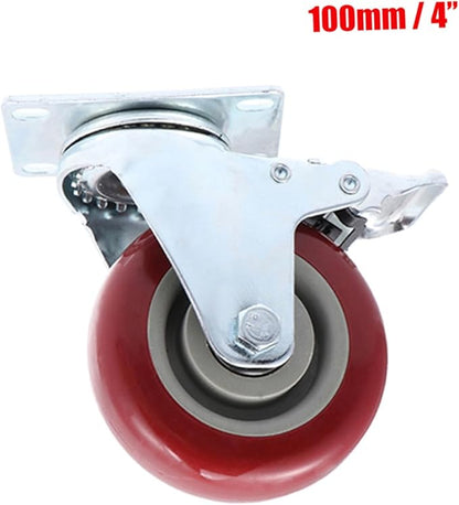 2pcs Red Tpr Brake Caster Wheels Heavy Duty Industrial Use Rotation for Furniture and Equipment Wear Resistant Design Easy Installation