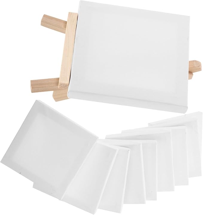 DOITOOL 1 Set Mini Canvas Painting with Easel Stand Small Art Canvases and Wood Display Easel for Adults for Acrylic and Oil Painting Sessions