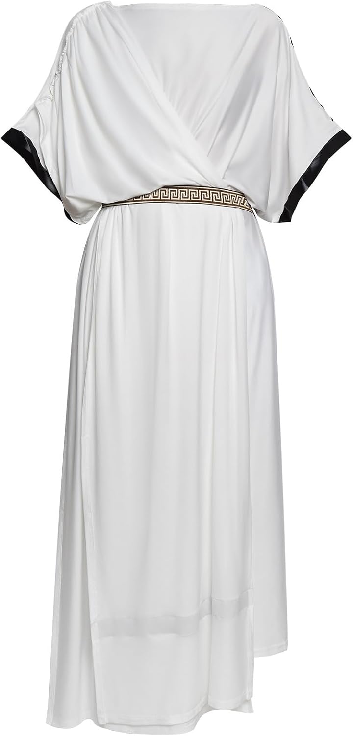 Men Ancient Greek Gods Toga Roman Senator Robe Caesar Costume with Belt Wristbands.