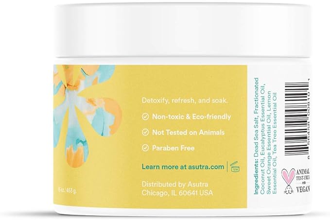 ASUTRA Dead Sea Bath Salts (Detox  Slim Down), 16 oz - Soak in Rich  Vital Healing Minerals - Purify  Energize with Eucalyptus, Sweet Orange,  Lemon Essential Oils