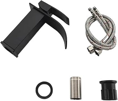 Bathroom Black Basin Faucet Waterfall Bathroom Faucet Stainless Steel Sink Faucets Cold Sink Mixer Crane Washbasin Tap Faucets (Color : Black, Size : G12)