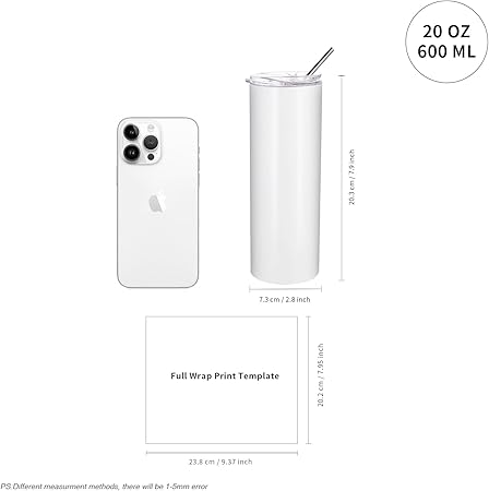 PYD Life 10 Pack Sublimation Tumblers Bulk Blank 20 OZ Skinny White Stainless Steel Tumbler Cups with Straw and Lid for Mug Tumbler Heat Press Sublimation Oven Printing