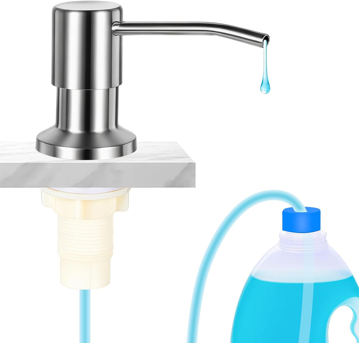 Soap Dispenser for Kitchen Sink, Upgrade Built in Sink Soap Dispenser Brushed Nickel, Countertop Sink Soap Dispenser Pump