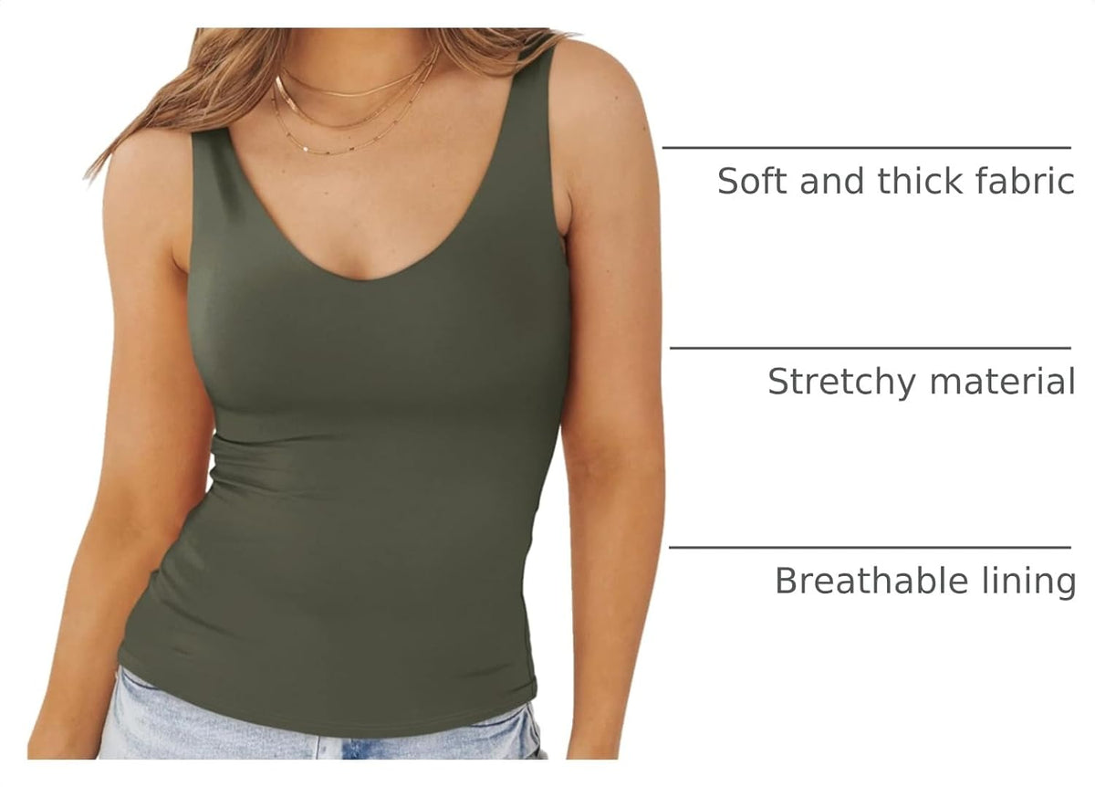 PINKMSTYLE Womens Basic Double Lined V Neck Tank Tops Slimming Workout Summer Tops Sleeveless Shirts