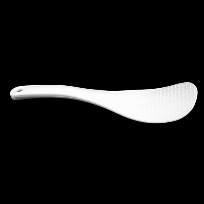 Kitchen Dotted White Plastic Flat Rice Scoop Paddle Meal Spoon