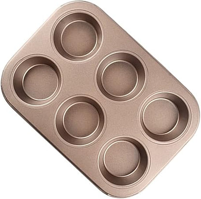 Mini Bund Cake Pan, 6-Cavity Fluted Tube Cake Pan Brownie Bowl Pan Small Round Cake Mold Shortcake Pan for Fall Baking Thanksgiving Bavarois Carbon Steel Cake Pan, Gold