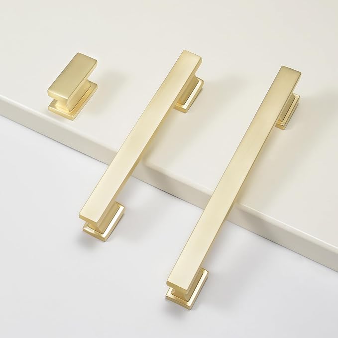 4Pack Brushed Brass Cabinet Pulls, 3.75 Inch(96mm) Hole Centers Cabinet Handles Kitchen Hardware Drawer Handle Pull 375905