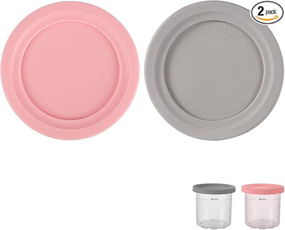 Ice Cream Tub Cover, Silicone Ice Cream Deluxe Pint Replacement Round Cover For Freezer, Food Storage Containers Cups Cans Lid for Ninja Creami NC301 NC300 NC299AMZ Series Ice Cream Maker Accessories