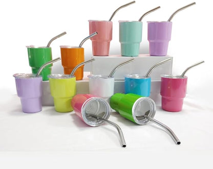 3oz Tiny tumbler Stainless Steel Shot Cups Mini Sublimation Blanks Vacuum Insulated Shot Glass Straw Spillproof With Lid And Straw Espresso Cup Alcohol Wine Mug Shot Glasses For Kids (Blue)
