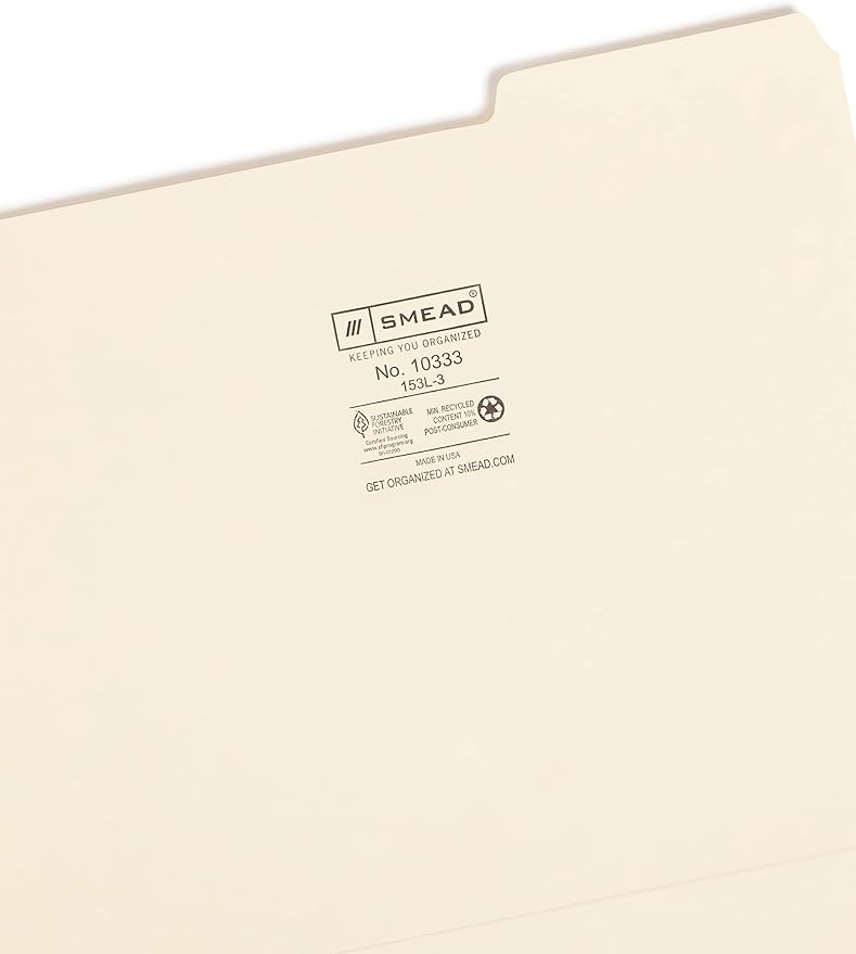 Smead File Folder, 1/3-Cut Tab Right Position, Letter Size, Manila, 42 Count (10334)