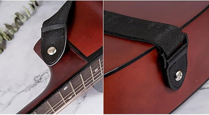 2 Pcs Acoustic Guitar Straps Adjustable Guitar Straps Ukulele Guitar Straps Extra Wide Bass Guitar Straps Classical Guitar Straps Black Guitar Strap with PU Leather Ends