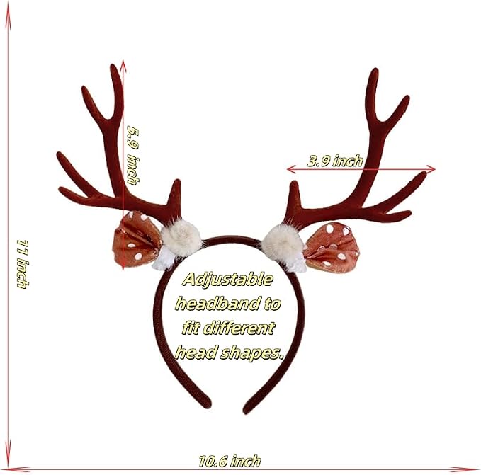 Topcosplay Unisex Christmas Reindeer Antler Headband Deer Antlers Headband for Xmas Party Costume Accessory