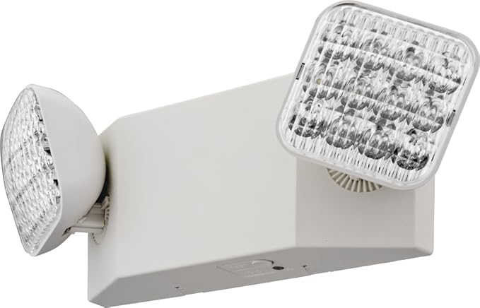 Lithonia Lighting Basics LED Emergency Light, Emergency Lighting with Dual Adjustable LED Lamp Heads, Wall Mount, Damp Location Rated, 90-Minute Backup, 120277V, White (EU2C M6)