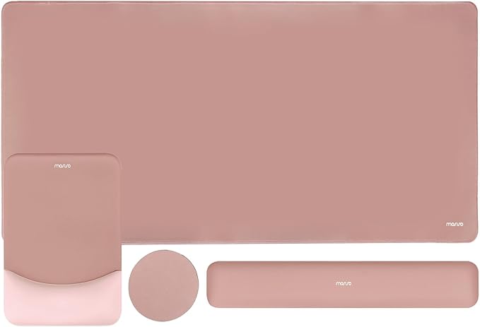 MOSISO Keyboard Mouse Pad Set, Rectangular Keyboard Wrist Rest&Mousepad with Wrist Rest&Coaster, Ergonomic Non-Slip&Easy Typing Pad with Curved Silicone Lining, Salmon Pink