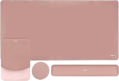 MOSISO Keyboard Mouse Pad Set, Rectangular Keyboard Wrist Rest&Mousepad with Wrist Rest&Coaster, Ergonomic Non-Slip&Easy Typing Pad with Curved Silicone Lining, Salmon Pink