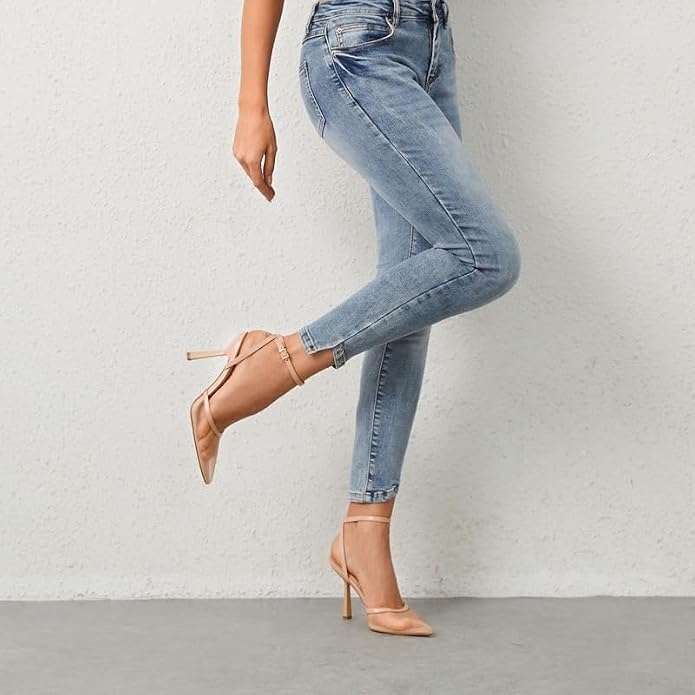 QIY Closed Toe Heels for Women Pumps High Heel Strappy Sandals | Pointed Toe Slingback Women Heels with Ankle Strap, Stilettos Wedding & Bridal Formal Dress Shoes for Evening Party, Prom .