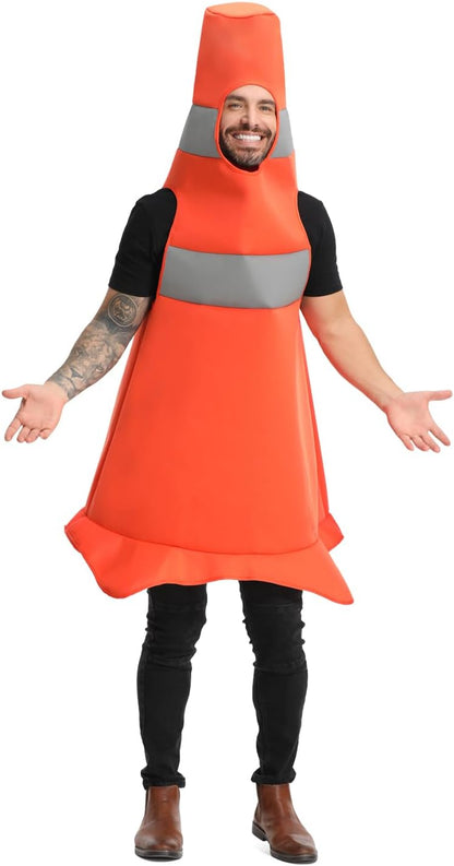 Construction Cone Costume for Man, Funny Traffic Cone Halloween Costume for Adult