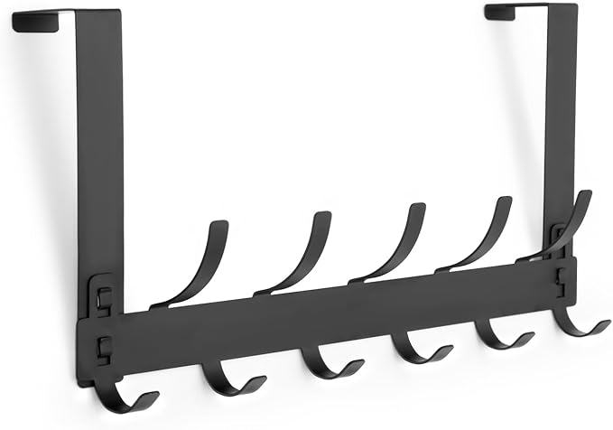 Over The Door Hooks - Black, Fits 1-34" Thick Door, Hanger for Clothes  Towels