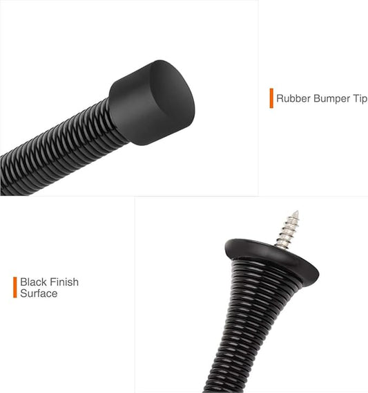 1Pack Spring Door Stopper Black- 3-1/4" Flexible Spring Door Stops with Black Rubber Bumper Tips