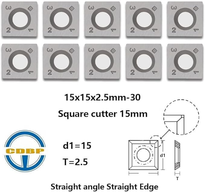 15mm Square Straight Carbide Inserts for Woodturning, 15152.5mm Replacement Cutter Knives for Woodworking Fits Spiral, Helical Planer Cutter, Head Wood, Lathe, Turning Tools, Ci1, 10pcs
