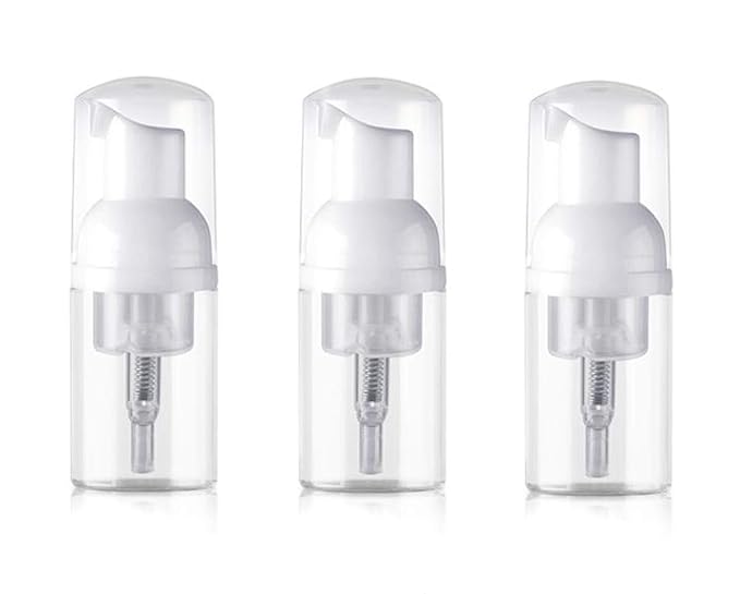 3Pcs Empty Refillable Clear Plastic Foamer Pump Bottle Foaming Dispenser Cosmetic Makeup Sample Storage Container Vial Pot for Kitchen and Bathroom Use(30ml/1oz)