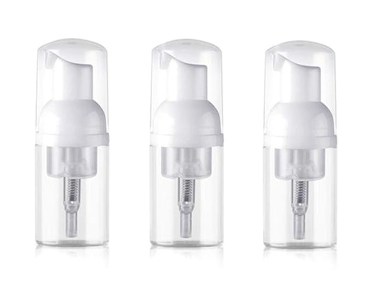 3Pcs Empty Refillable Clear Plastic Foamer Pump Bottle Foaming Dispenser Cosmetic Makeup Sample Storage Container Vial Pot for Kitchen and Bathroom Use(30ml/1oz)