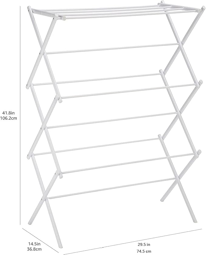 Basics Foldable Portable Laundry Rack for Air Drying Clothing, Indoor Outdoor Use - 14.5" D x 29.5" W x 41.8" H, White