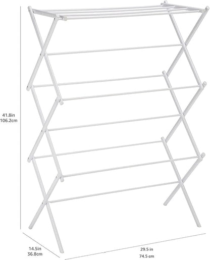 Basics Foldable Portable Laundry Rack for Air Drying Clothing, Indoor Outdoor Use - 14.5" D x 29.5" W x 41.8" H, White