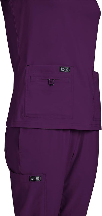 KOI Basics Women's Becca V-Neck Scrub Top, 4 Pockets, ID Bungee Loop, Moisture-Wicking Performance