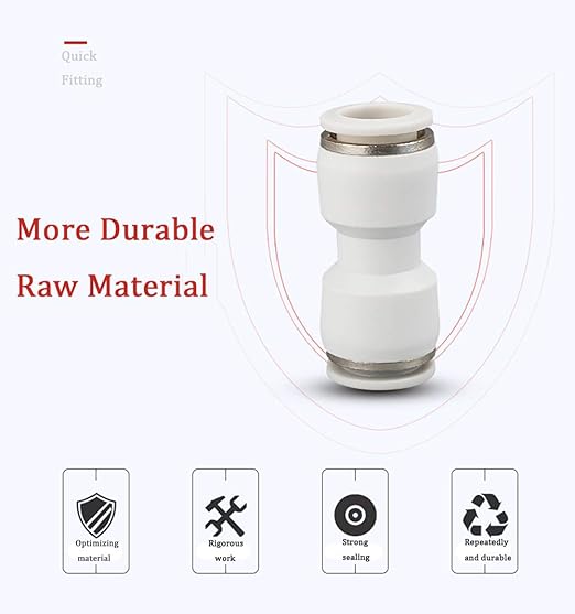 6mm Quick Fitting, 14 OD Push to Connect Pipe Tube Straight Fittings, Pneumatic Air Line Connector 10Pcs (White)