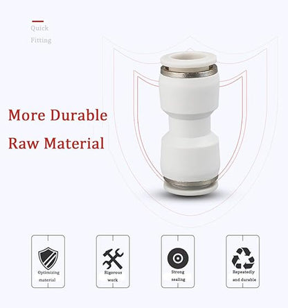 6mm Quick Fitting, 14 OD Push to Connect Pipe Tube Straight Fittings, Pneumatic Air Line Connector 10Pcs (White)