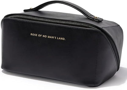 Customized PU Leather Toiletry Bag, Large Capacity, Portable Makeup Organizer (Black)