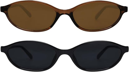 Lightweight, narrow oval sunglasses with a retro 90s vibe and 100% UV protection for vintage glamour.