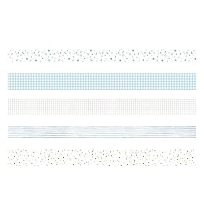 YUBX 5 Rolls Washi Tape Set Creative Basic Skinny Decorative Tapes for Arts, DIY Crafts, Journals, Planners, Scrapbooking, Wrapping (Cyan Dew)