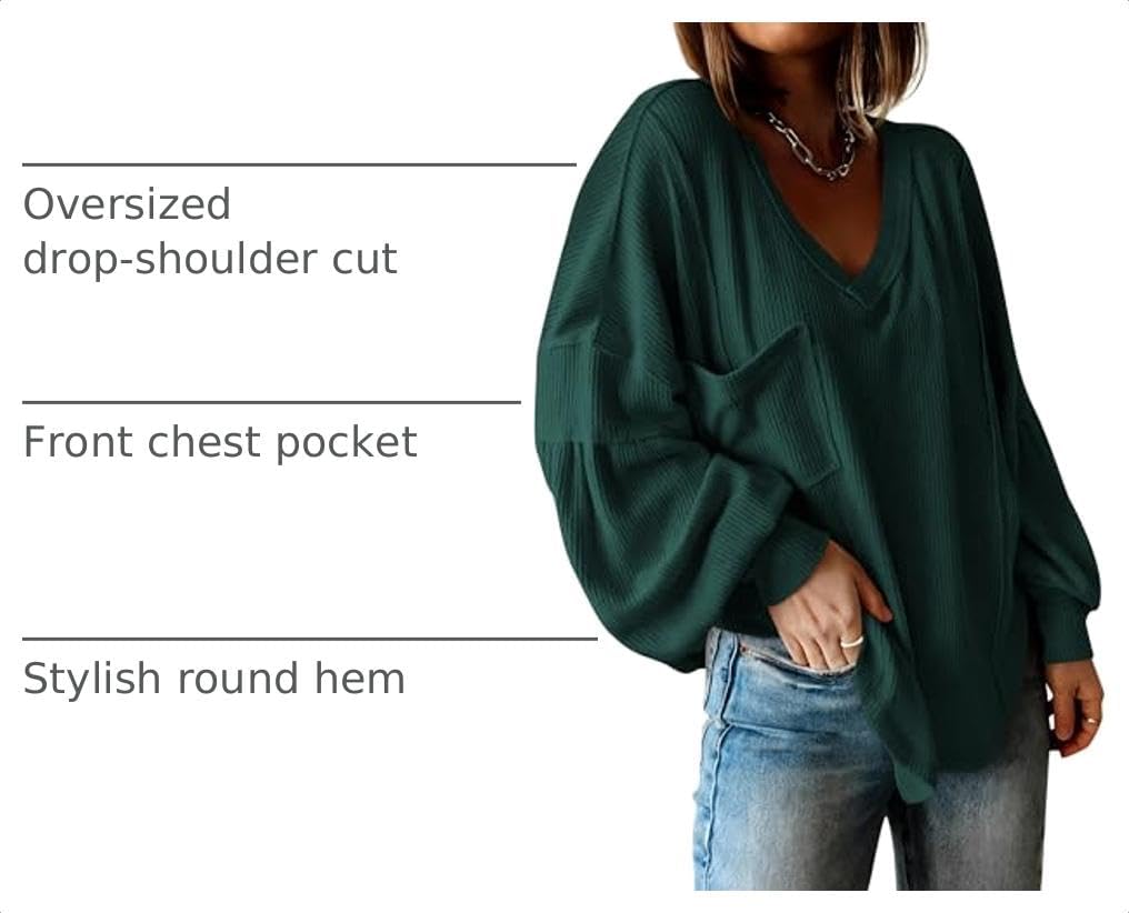 BTFBM Womens Fall Fashion 2025 Long Sleeve Shirts Casual V Neck Ribbed Knit Blouses Pullover Trendy Loose Fit Tunic Tops