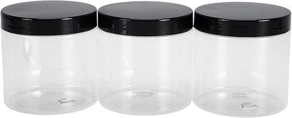 Lawei 12 Pack Plastic Jars with Lids, 16 Oz Clear Storage Jars with Black Screw Lids, Refillable Round PET Plastic Containers Wide Jar for Dry Food, Spice, Nuts, Candies, Honey Jam