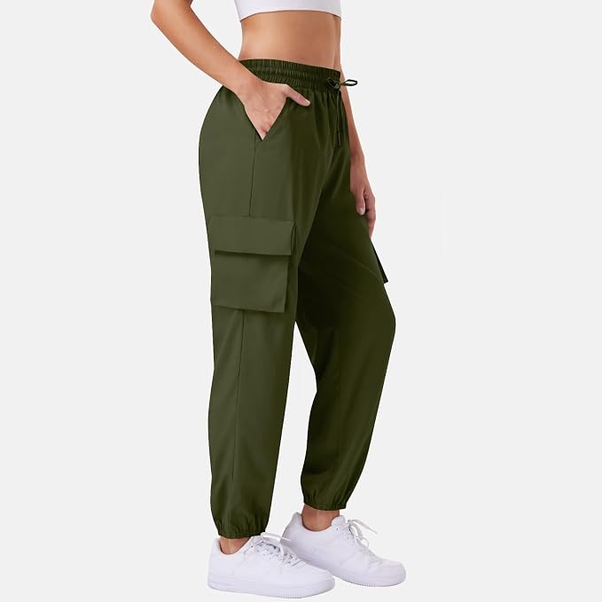 Army Green, OPHPY Hiking Pants Women Lightweight Quick Dry Cargo Pants High Waist Outdoor Travel Athletic Jogger Sweatpants with 4 Pockets