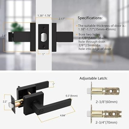 Probrico Matte Black Bed Bath Door Lever Heavy Duty Privacy Door Handle, Keyless Door Lock Interior Bathroom Bedroom Door Handle, Reversible for Left Right Sided Door
