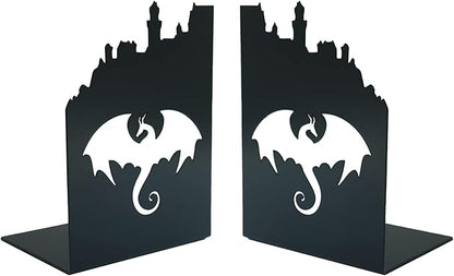 1 Pair 2pcs Heavy Metal Black Book Ends to Hold Books, Book Ends for Home Decorative (Dragon)