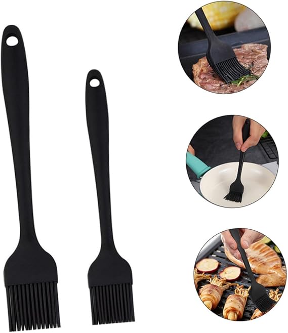 Unomor 2pcs Silicone Oil Brush Bbq Oil Brush Pan Oil Brush Bbq Meat Brush Bbq Basting Brush Baking Oil Brush Cooking Brush for Oil Baking Supplies Kitchen Silicone Brush Black