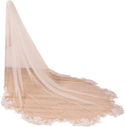 EllieWely 1 T Cathedral Length Floral Lace Appliques Wedding Bridal Veil F11